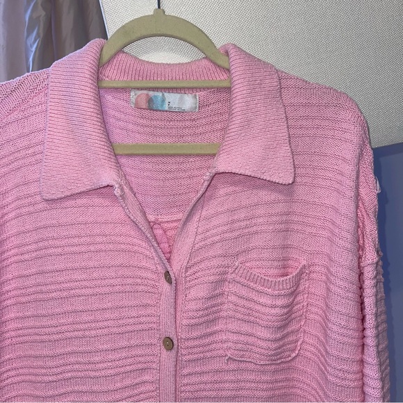 Free People Beach Day Dreaming Button Up Pink Cardigan - Picture 6 of 9